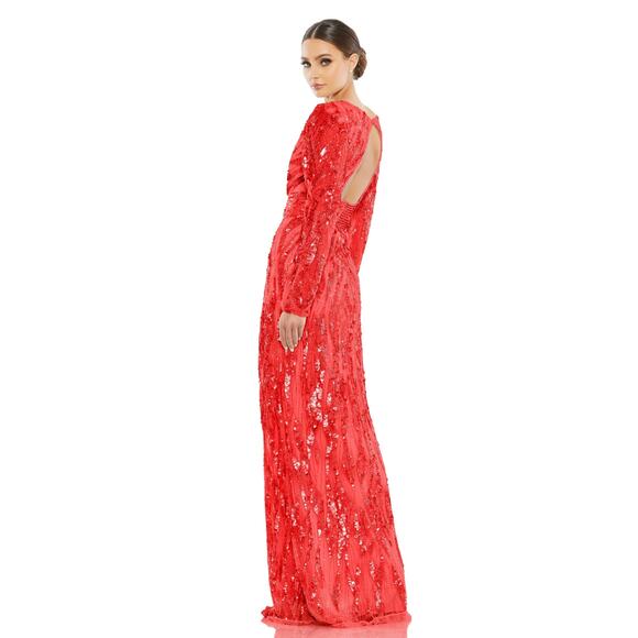 MAC DUGGAL 4635 Embellished Faux Wrap Open Back Gown Red Sequin 14 NEW - Picture 2 of 9